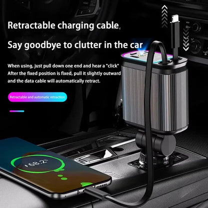 Car Charger Super Fast Charger 120W Retractable Cable Purple Starry