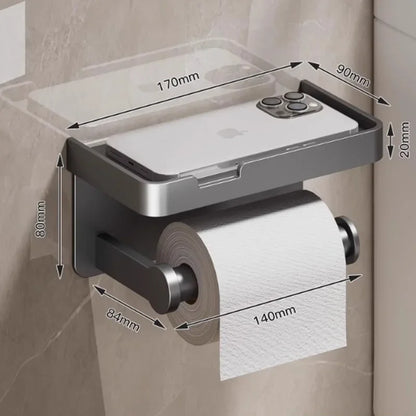 Aluminum Alloy Wall-Mounted Toilet Paper Holder with Shelf - Smallenterprised 