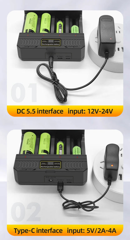 Solar Power Generation Solar Lithium Battery Smart Charger Type-C USB Four-Slot for 3.7V 18650/26650/21700/14500 Batteries