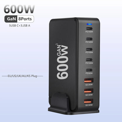 600W Desktop Charging Station USB C 8 Ports Fast Charger for Multiple Devices with 5 USB-C + 3 USB-A Chargers PD PPS 140 W