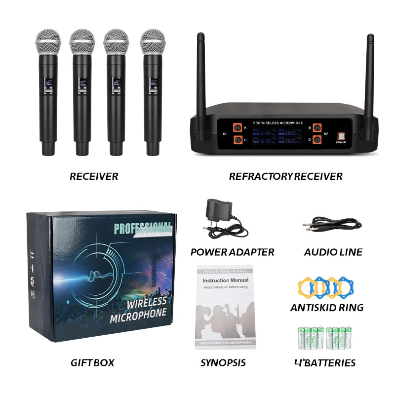 Wireless Microphone Original Professional Ultra High Frequency Heavy Duty Charging Type 4 Microphone Video Karaoke Singing