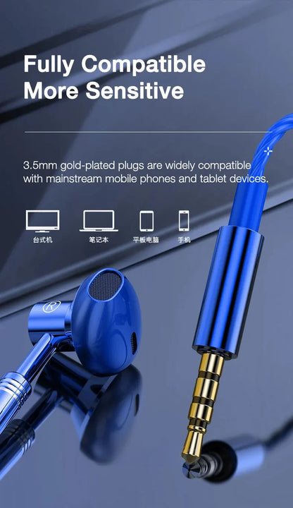 Wired Headphones Bass 9D Stereo Earphones Mic Headphone Headset in-ear Wire Earphon Earbud Phone Headset with Microphone