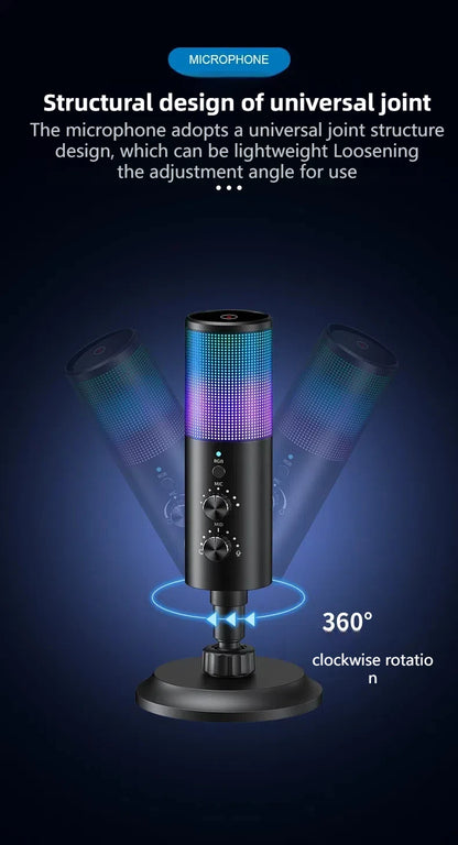Gaming USB Microphone,Noise Cancellation Condenser mic,RGB Microphone with Mute,Gain,Monitoring,Boom Arm,Pop Filter for Phone,PC