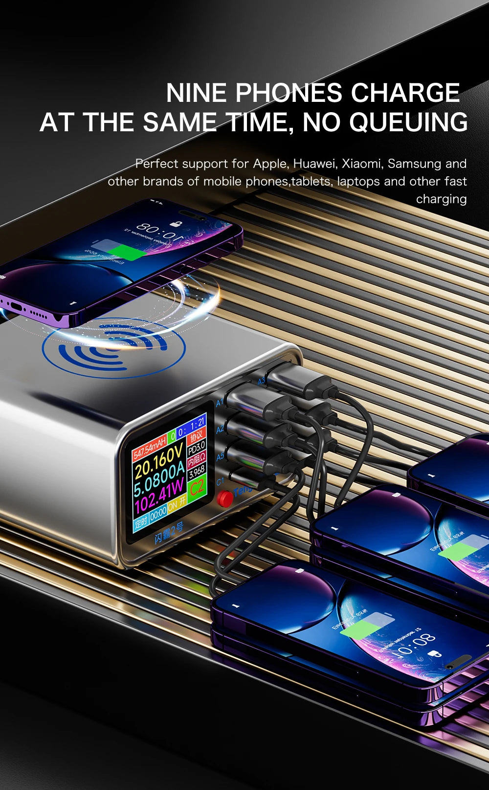 320W flash Charge Wireless charger for fast charging of electronic products such as mobile phone/computer/laptop/tablets