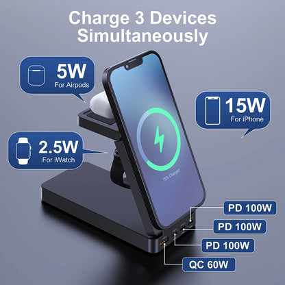7-in-1 Charging Station 260W GaN Fast USB C Desktop Charger 15W Magnetic Wireless Charger for iPhone 16/15 Pro Max MacBook Pro