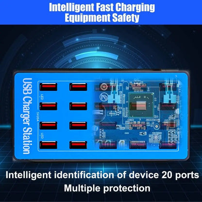 USB Charger Station 20-Port 100W Multiple Charging Station Multi Ports USB Charger Charging for Smartphones,Tablets, USB Devices