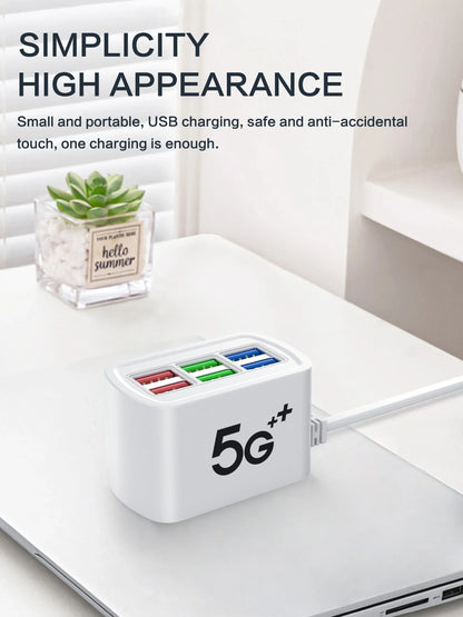 Fast USB Charger 6 in 1 Power Strip Desktop Charging Station Fast Charging 1m Cord USB HUB Adapter Socket for iPhone 16 Home