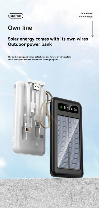 Solar Power Bank 50000mAh Large Capacity Mobile Power Fast Charging Battery Dual Usb 4 Cables LED Digital Display For IPhone