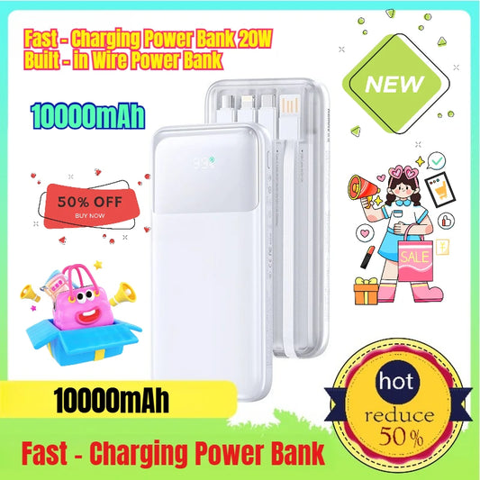 Power Bank with 10000mAh Fast - Charging Power Bank 20W Built - in Wire Power Bank 3C Certified
