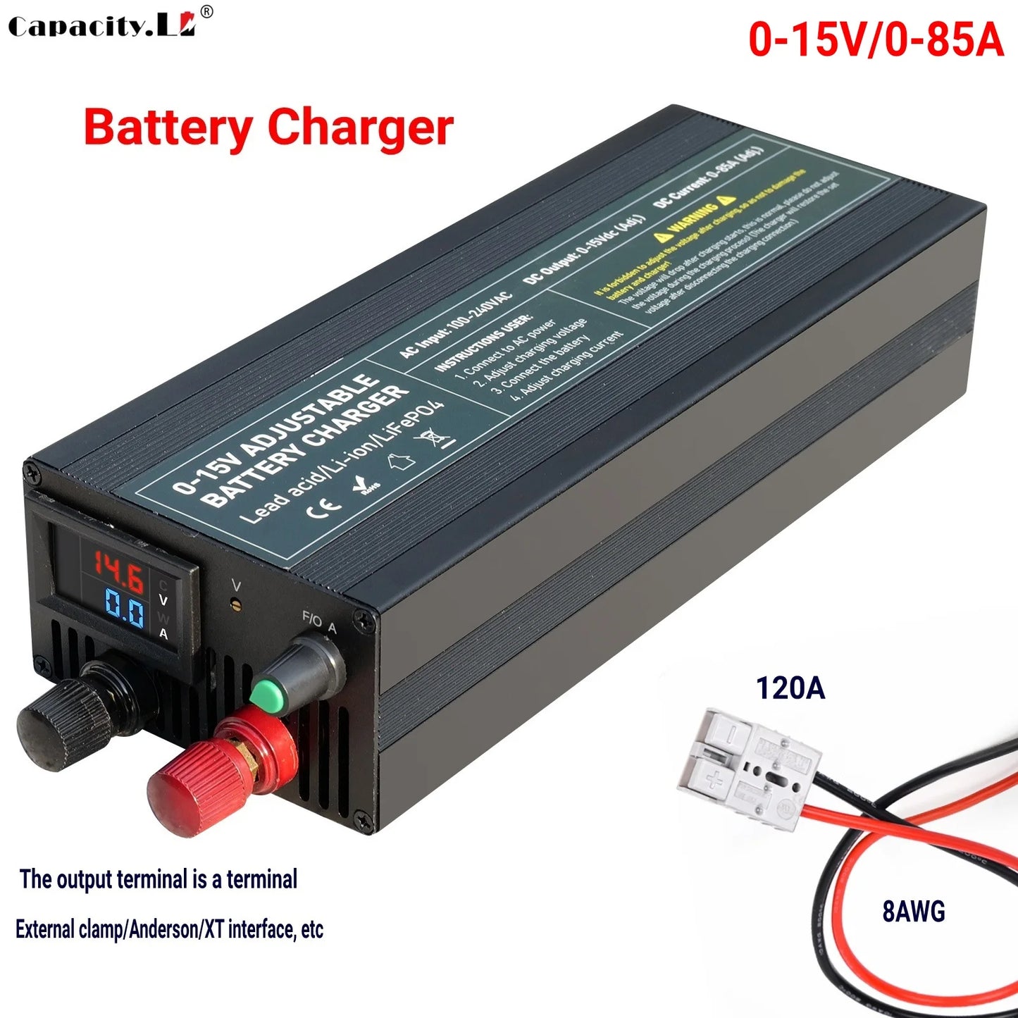 Solar System Charger 12V 60A Lifepo4/Lithium Battery Power Adapter 60A 12.8V Adjustable Current/Voltage Battery Accessories