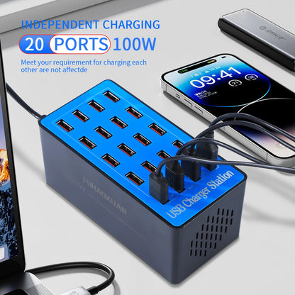USB Charging Station 100W 20-Port Multi Device USB C Charger Features Charging Station for Multiple Devices Phone Watch Pad  A5+