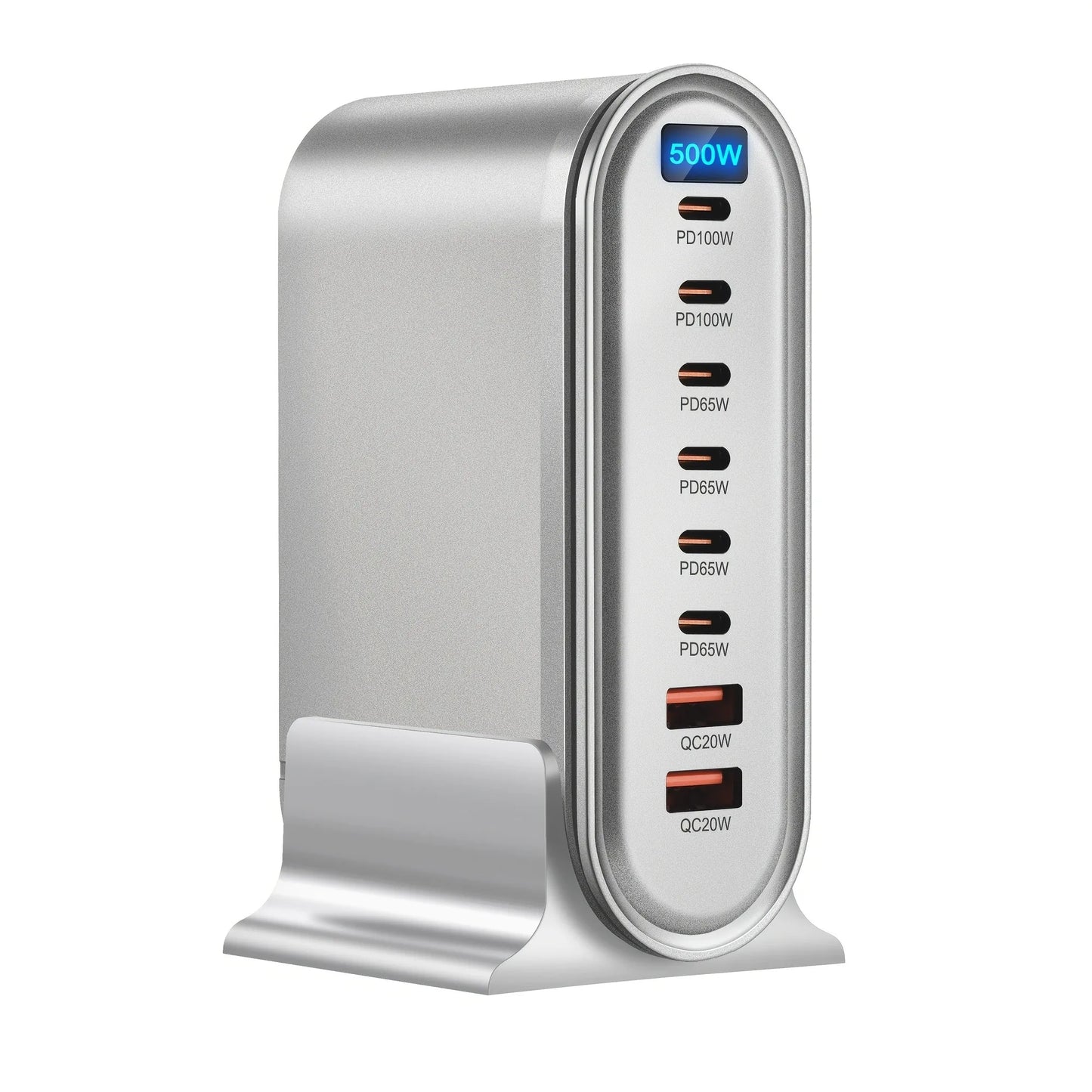 500W 8-Port Desktop Charger Station PD 100W and QC 20W Fast Charging Hub for Cellphones, for iphone, for MacBook LED Indicator