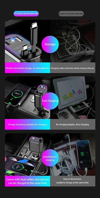 Car Charger Super Fast Charger 120W Retractable Cable Purple Starry