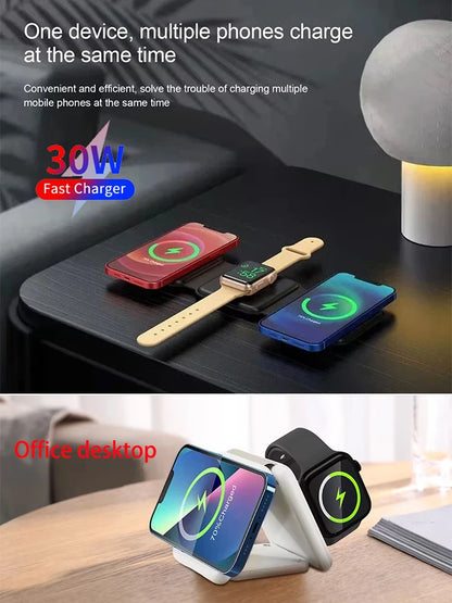 Wireless Charger 3 in 1 Charging Station for iPhone 15/14/13/12 Series Travel Charger for Multiple Devices for AirPods 3/2/Pro A