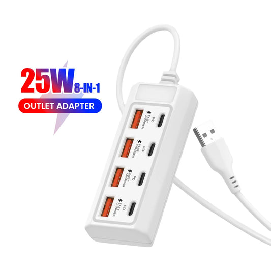 Multiport USB Charger Station 8 in 1 Power Strip Desktop Charging Station USB Electrical Socket Adapter PD Type C HUB Charger