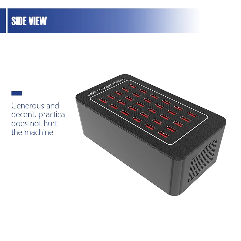30-port USB charging station, smart current distribution, protect your device