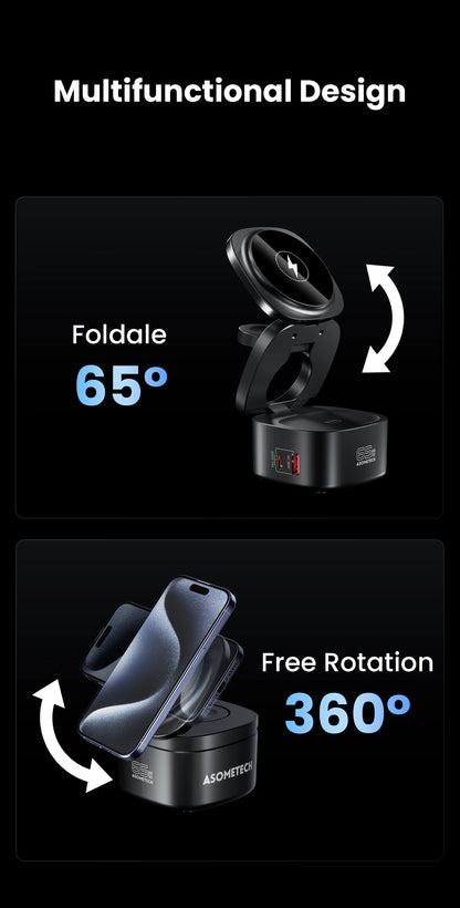 65W GaN USB Type C Wireless Charger Station 5 In 1 USB C PD3 0 QC3 0 For Mackook iPad iPhone 16 AirPods iWatch Wireless Charger