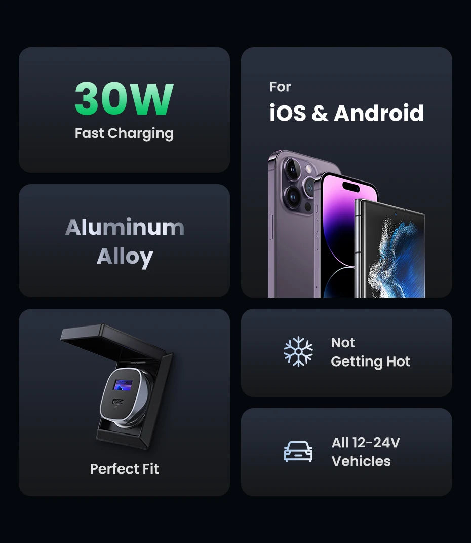 UGREEN Car Charger Type C Fast USB Charger for iPhone 15 14 13 Xiaomi Car Charging Quick 4.0 3.0 Charge Mobile Phone PD Charger