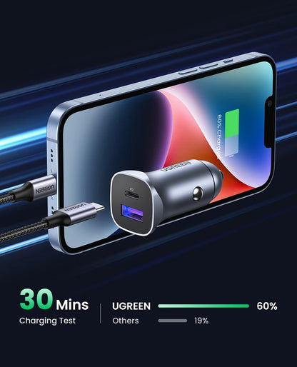 UGREEN Car Charger Type C Fast USB Charger for iPhone 15 14 13 Xiaomi Car Charging Quick 4.0 3.0 Charge Mobile Phone PD Charger