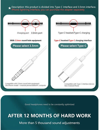 Wired Headphones In Ear Headset Wired Earphone With Microphone Bass HiFi Stereo 3.5mm Earbuds Sports In-line Control For Phones