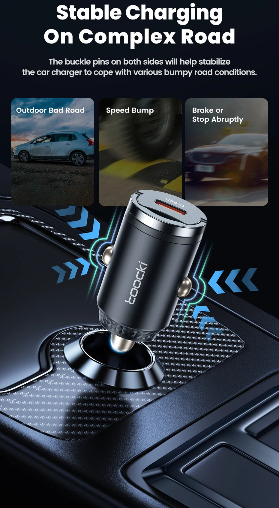 45W Dual USB A Type C Car Charger Metal Auto PD Charger Adapter Fast Charging USB C Charger For CellPhone in Car For iPhone 13