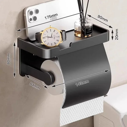 Aluminum Alloy Wall-Mounted Toilet Paper Holder with Shelf - Smallenterprised 