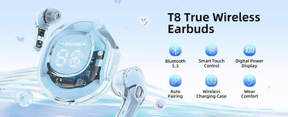 Bluetooth Earbuds Transparent with LED Digital Display Wireless In-Ear Earphone for Xiaomi Huawei iPhone Headphone