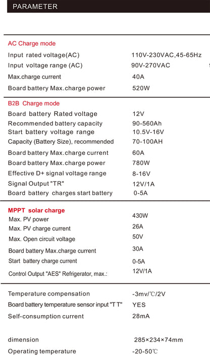 12v charger dc to dc booster 60a mppt Solar controller 30A AC 40A Charger for 12V battery  Rv yacht charger