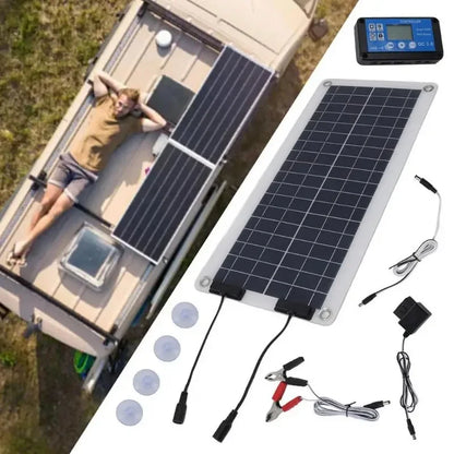 Solar Panel Charger 100W Waterproof Trickle Charger Solar Battery Maintainer Dual Output For 12V-24V Car RV Boat Motorcycle