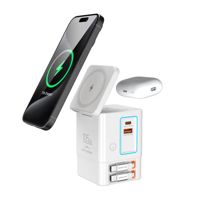105W 6-in-1 Charging Station with Retractable USB-C Cable Power Combo Tower for Multiple Devices Fast Charger for iPhone, Airpod