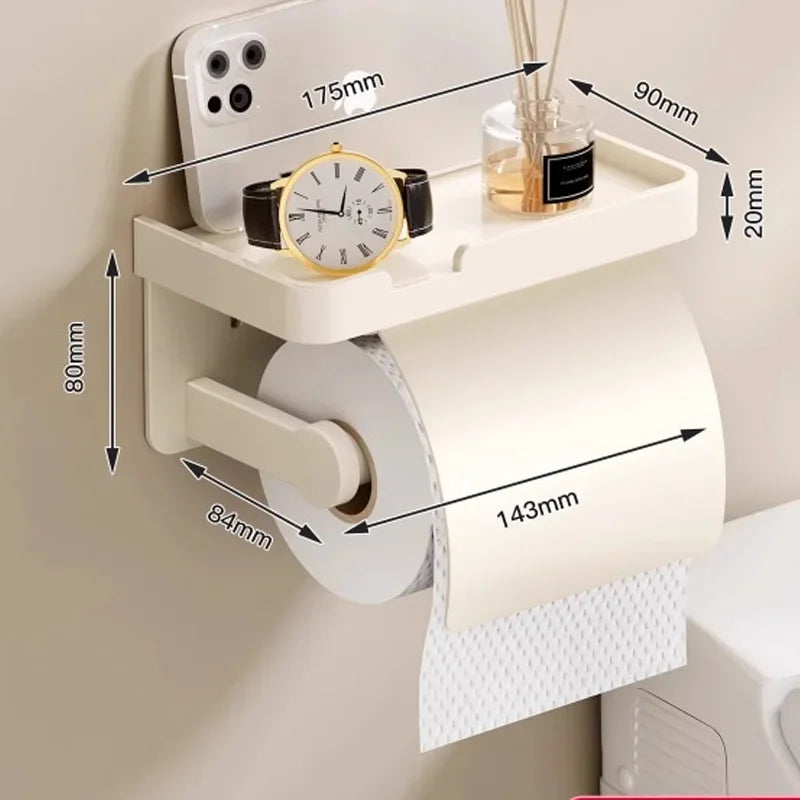 Aluminum Alloy Wall-Mounted Toilet Paper Holder with Shelf - Smallenterprised 