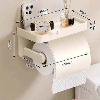 Aluminum Alloy Wall-Mounted Toilet Paper Holder with Shelf - Smallenterprised 