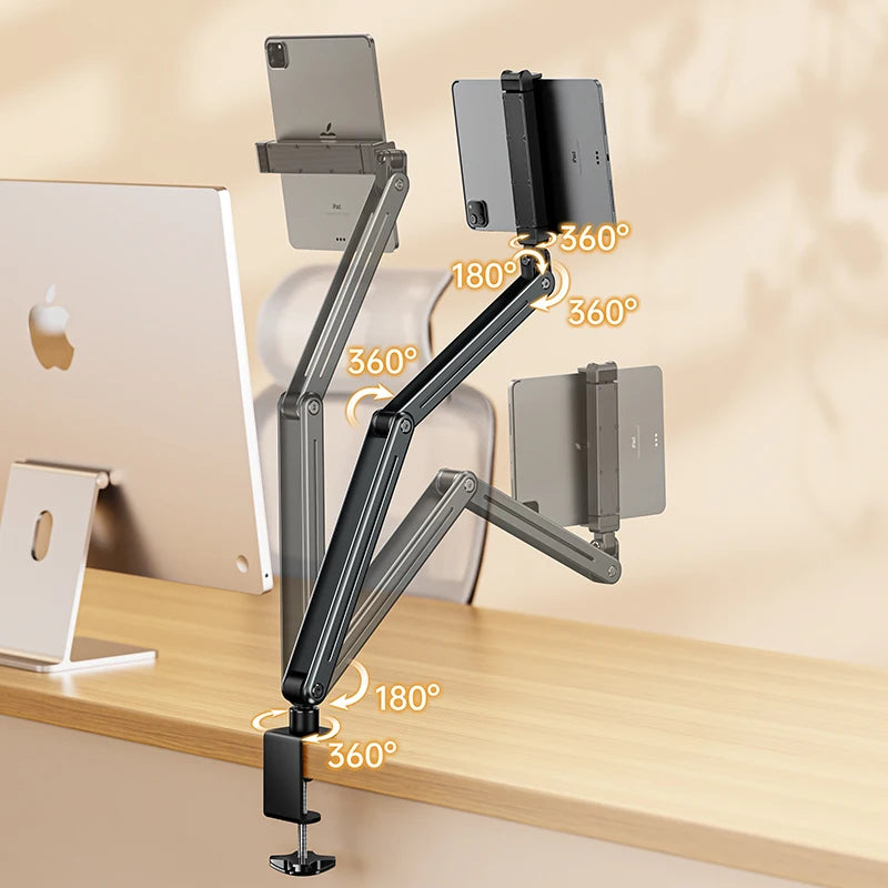 Foldable Bed/Desk Arm Mount Tablet Holder 360° Rotation Adjustable Aluminum Alloy Tablet Stand for IPad iPhone 4-12.9Inch Device