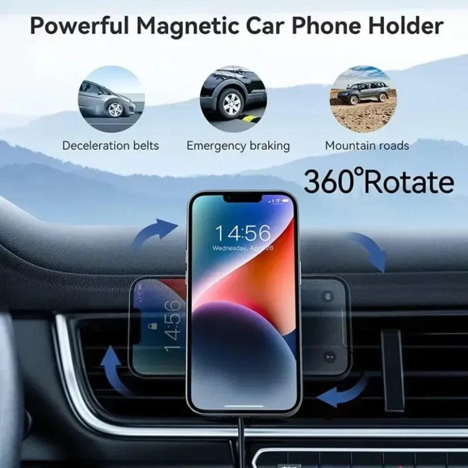 Magnetic Car Wireless Charger 360° Rotation Car Mount for iPhone 12-16 Pro Max Chargers Fast Charging Station Navigation Bracket