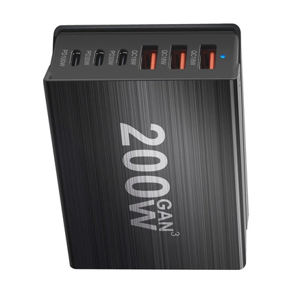USB-C Fast Charning 200W 6-Port Charging Station Hub 3C3A PD Charger for Phones and Tablets, Portable Design