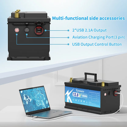 KEPWORTH 12V 100Ah LiFePO4 Battery Packs Grade A Cells Rechargeable For Outdoor / Home Storage Lithium Iron Phosphate Batteries