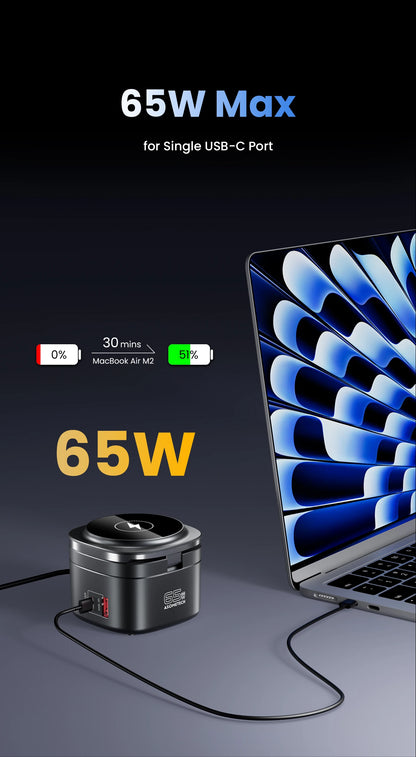 65W GaN USB Type C Wireless Charger Station 5 In 1 USB C PD3 0 QC3 0 For Mackook iPad iPhone 16 AirPods iWatch Wireless Charger