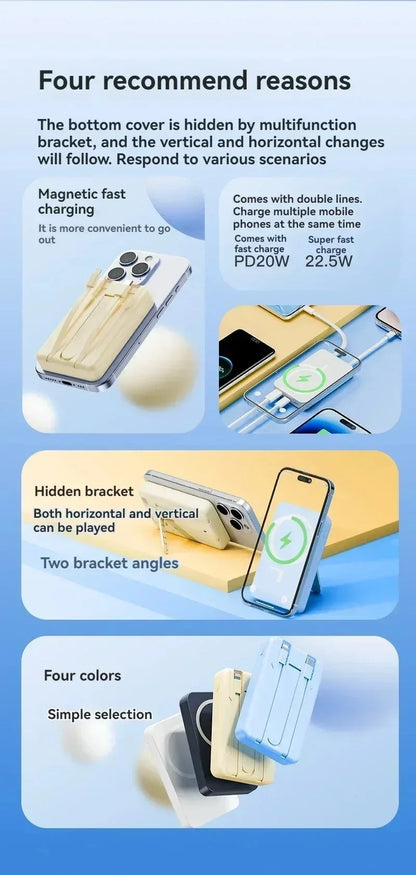 Wireless power bank, built-in cable holder, large capacity, super fast charging, power bank, magnetic, 30000mAh, new