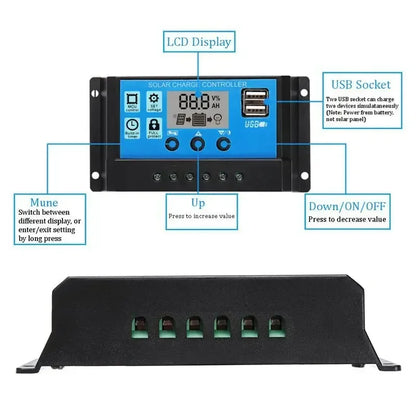 1200W Solar Panel Charger with 100A Controller Dual USB 12V Battery Charging System for Outdoor Camping Car Yacht RV Hiking