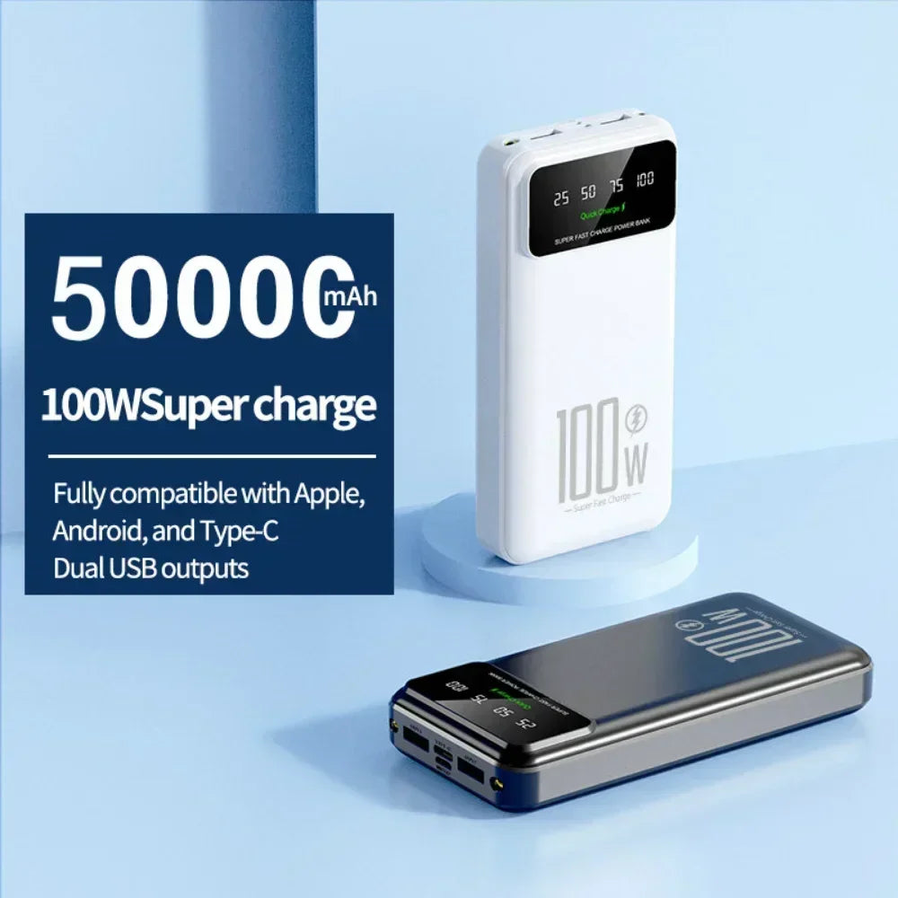 New Portable 100W Super Fast Charging Power Bank 30000mAh Large Capacity with LED Ligh Digital Display for IPhone Xiaomi Huawei