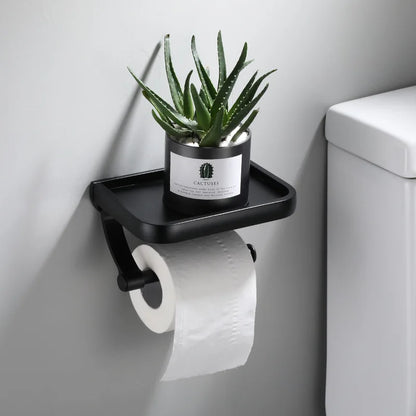 Aluminum Alloy Wall-Mounted Toilet Paper Holder with Shelf - Smallenterprised 
