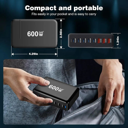 600W Desktop Charging Station USB C 8 Ports Fast Charger for Multiple Devices with 5 USB-C + 3 USB-A Chargers PD PPS 140 W