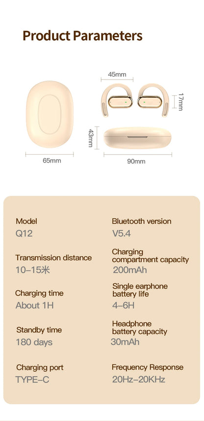 Bluetooth 5.4 Earphones Wireless Headphone Smart Adjustable Touch Sports Waterproof Earbuds Stereo Music Headset For Xiaomi