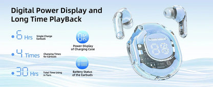 Bluetooth Earbuds Transparent with LED Digital Display Wireless In-Ear Earphone for Xiaomi Huawei iPhone Headphone