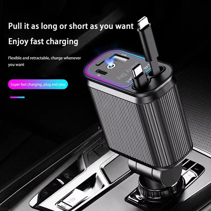 Car Charger Super Fast Charger 120W Retractable Cable Purple Starry