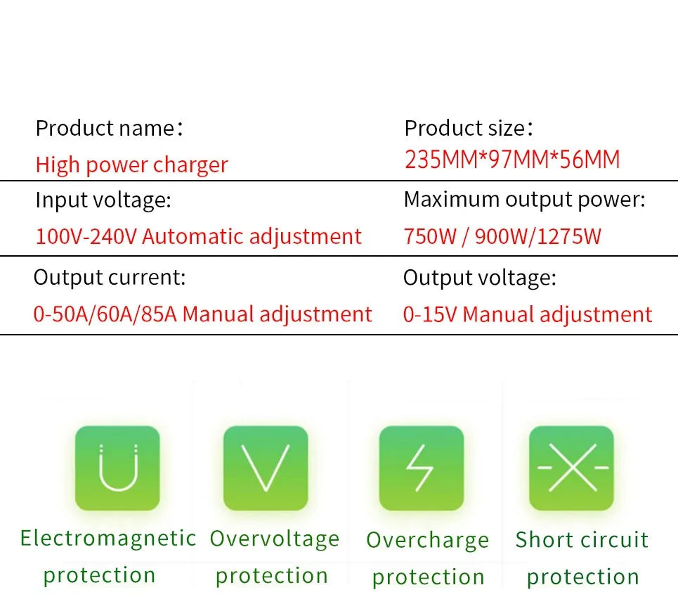 Solar System Charger 12V 60A Lifepo4/Lithium Battery Power Adapter 60A 12.8V Adjustable Current/Voltage Battery Accessories