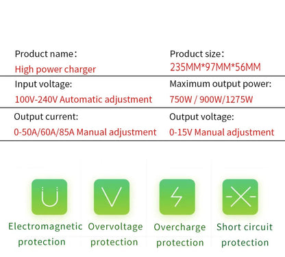 Solar System Charger 12V 60A Lifepo4/Lithium Battery Power Adapter 60A 12.8V Adjustable Current/Voltage Battery Accessories