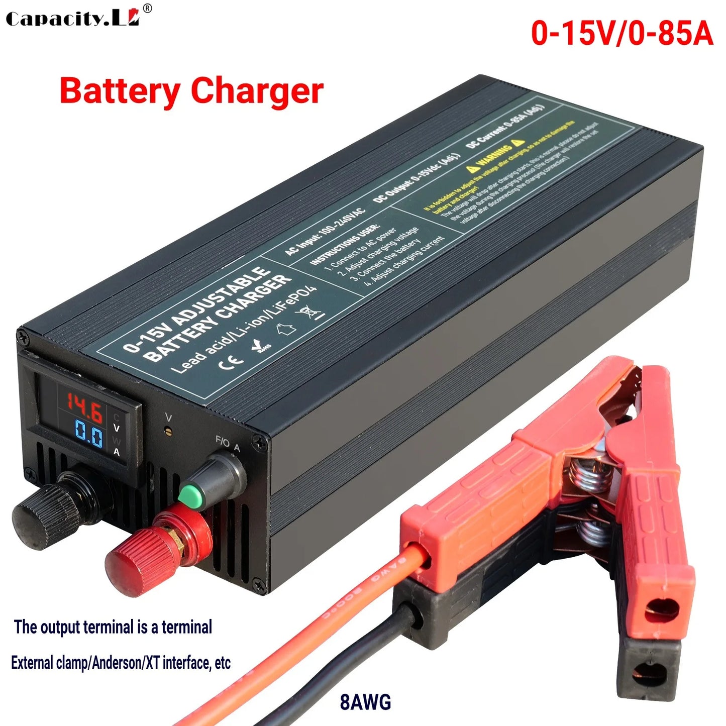 Solar System Charger 12V 60A Lifepo4/Lithium Battery Power Adapter 60A 12.8V Adjustable Current/Voltage Battery Accessories