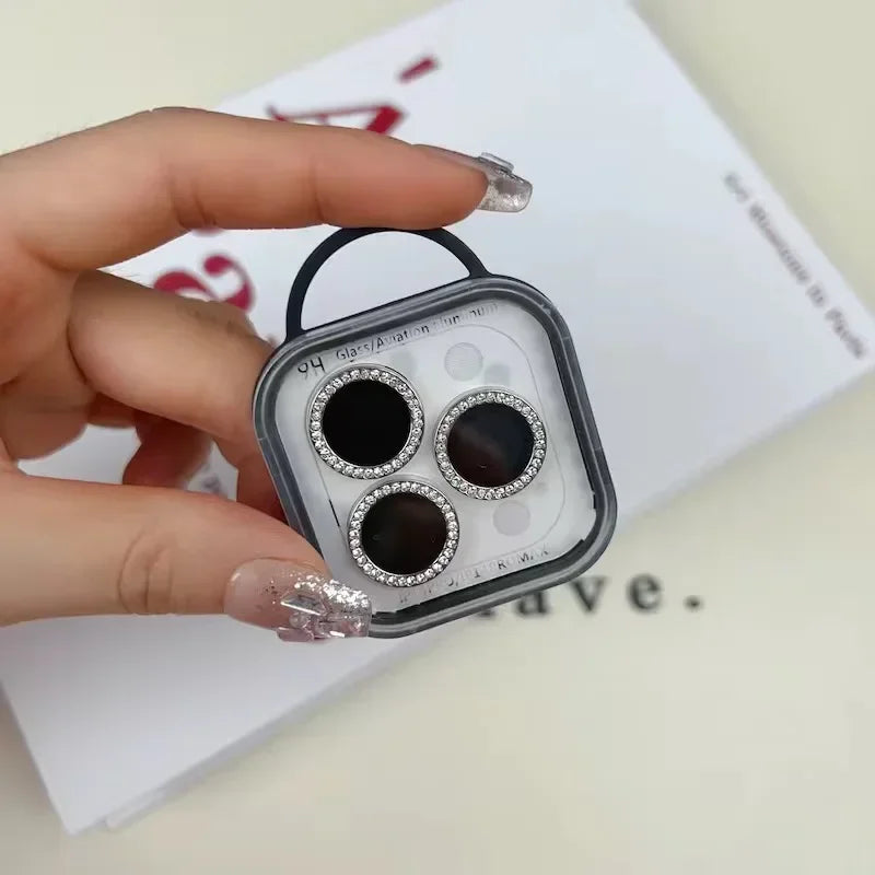 2-3Pcs Diamond Glitter Camera Protection For Iphone 15 16 Pro Max Plus Lens Tempered Glass On Iphone 16 15 Plus Metal Ring