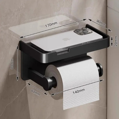 Aluminum Alloy Wall-Mounted Toilet Paper Holder with Shelf - Smallenterprised 